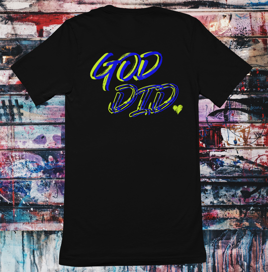 God Did (electric blue/green, front & back)