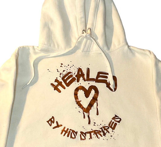 Healed By His Stripes Graffiti Hoodie - off-white + metallic copper